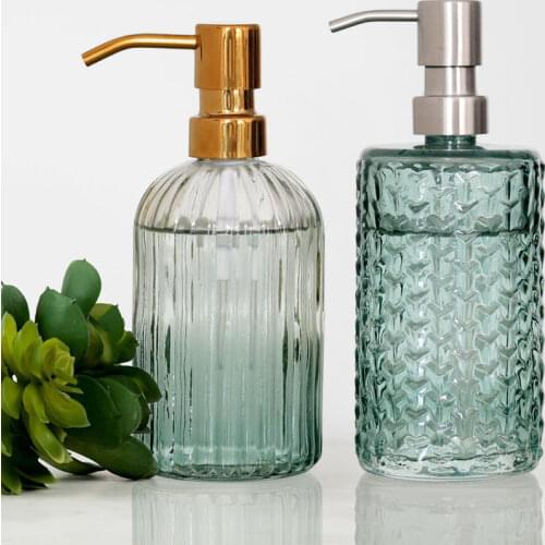 Nordic Bathroom Accessories Embossed Glass Hand Sanitizer Pump Bottle Lotion Liquid Soap Dispenser Bottles Shower Gel Bottle