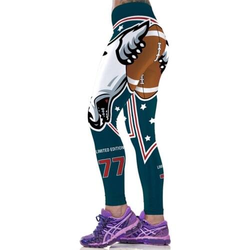 High Waist Women Sport Leggings Slim Gym Sportwear Fitness Running Jeggings America Football Pant Leopard 3D Print Pencil Capris