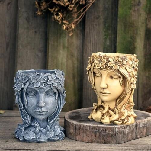 Statue Pot Decorative Anti-deform Resin Figure Sculpture Flower Succulents Vase for Garden