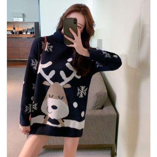 Christmas deer high-necked sweater women lazy autumn winter 2020 new loose long sleeves korean easy matching pullover knit shirt