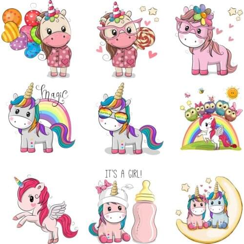 Iron-on Transfers for Clothing Patches for Clothes Cartoon Stickers Diy Unicorn Patch Fusible Transfer Vinyl Adhesive Stripe C