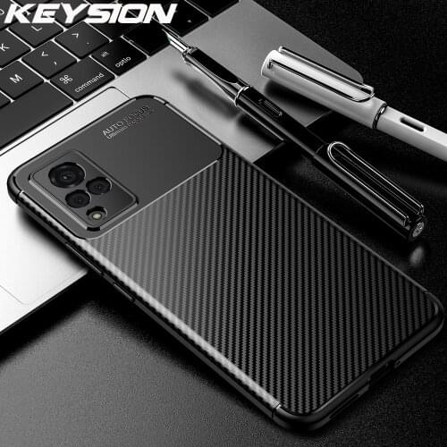 KEYSION Shockproof Case For VIVO V21 5G V20 Pro V20 SE Carbon Fiber Texture Silicone Phone back cover for VIVO X60 X60 Pro+ Plus