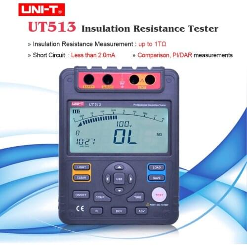 UNI-T UT513 Digital Insulation Resistance Tester Test Meter Megger 1M-1000G Ohm 5000V & USB Data Transfer With Backlight