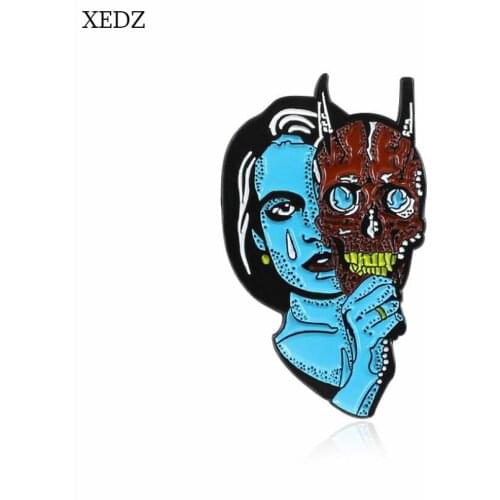 XEDZ Gothic cold blood blue skin woman pain mask enamel pin evil devil tears cruel backpack shirt badge jewelry brooch gift