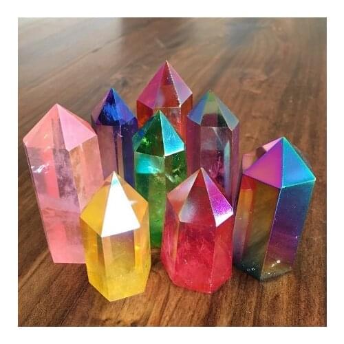 Natural Titanium Rainbow Aura Quartz Crystal Point Obelisk Wand Tower Point Healing Natural Quartz Crystals