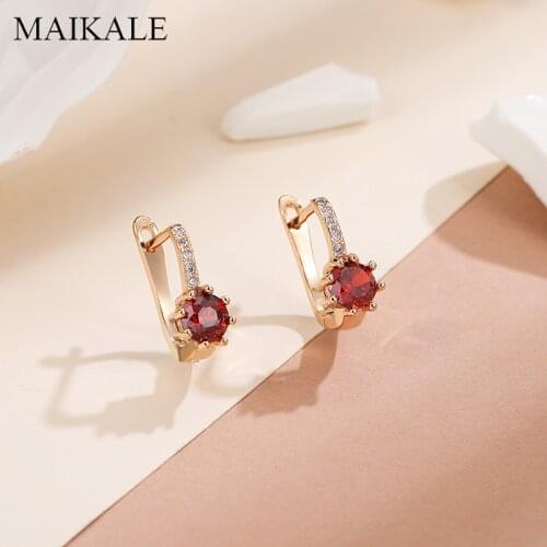 MAIKALE Classic Round Design MultiColor Zirconia Stud Earrings for Women Jewelry Korean Small Earrings Wedding Party Gifts
