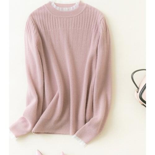 New spring and autumn 100% cashmere knitted womens turtleneck pullover sweater all-match solid color soft warmth casual loose