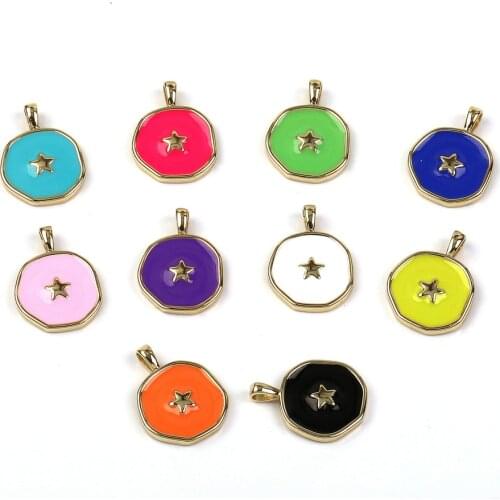 10Pcs,Coin Shape Multicolor Enamel Charm For DIY Fashion Jewelry Bracelet or Necklace
