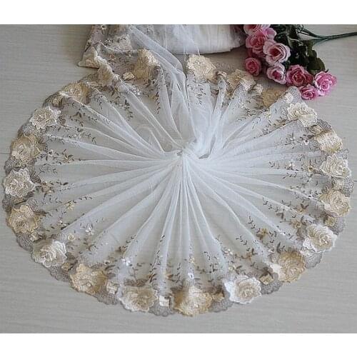2 Yards Lace Trim Rose Flowers Embroidered Tulle Lace Trim 11.81 Inches Wide High Quality