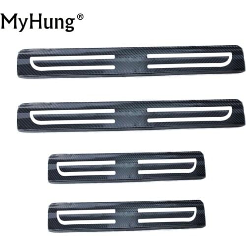 Carbon Fiber Reflective Car Door Sill For Volkswagen Polo Santana Lavida Passat CC Tiguan Jetta GOLF Touareg Car-Styling 4Pcs