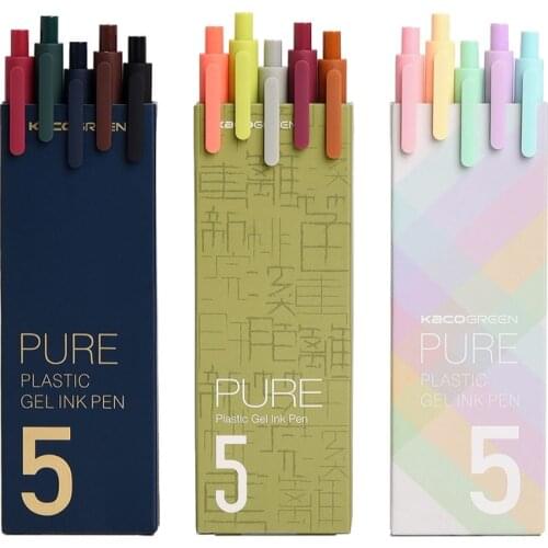 5pcs/box Kaco Cute Retractable Gel Pens Vintage Pen Extra Fine 0.5mm Kawaii Pen Stationery for Kids School Office Supplies