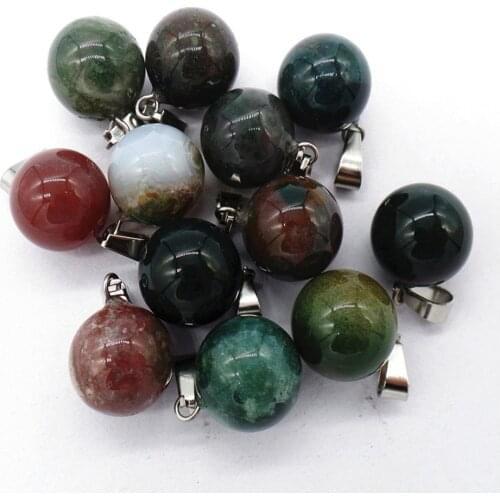 50Pcs 14mm Wholesale Natural Green Indian Agate Ball Pendant Bead DIY Earrings Handmade Jewelry Accessories S726