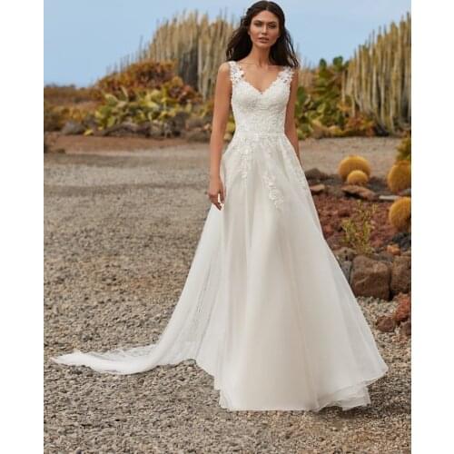 Appliqued Beach Boh A Line Wedding Dress Summer Plus Size V Neck 2021 Soft Chiffon Maxi Long Princess Bridal Gown Custom Made