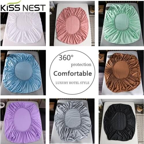 Home Anti-Slip Fully Wrapped Fitted Bed Sheet 1 Piece,Elastic Microfiber Adjustable Brushed Solid Color,Twin Full Queen King