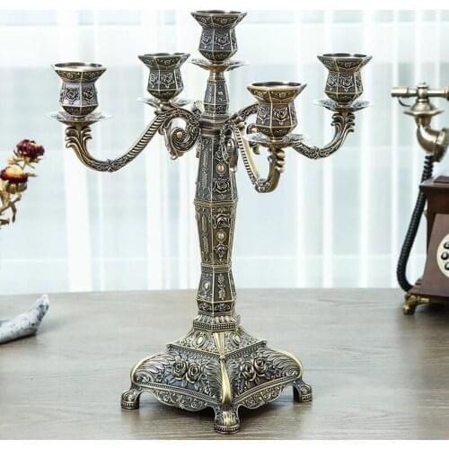 European 5 Arms Bronze Candle Holders Creative Romantic Candlelight Dinner Decotative Party Candelabro Home Hotel Candlestick