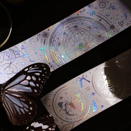 Moon Phase Astrolabe Laser Washi Tape Set Masking Tape Stationery Journal Washitape Decoration Silvery Magic Foil Washi Tape