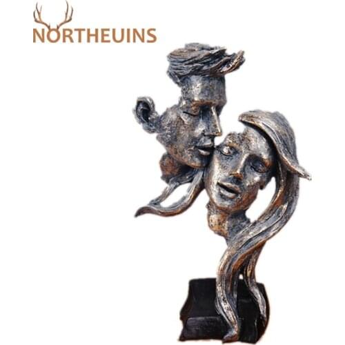 NORTHEUINS 32.5cm Resin Abstract Couple Figurine For Interior Vintage Lover Figure Decorative Statue Home Living Room Decoration