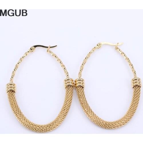 Hot Sale Gold color Women Gift Sale Fashion Jewelry Stainless Steel Mesh Round Fancy Hoop Earrings LHEH10