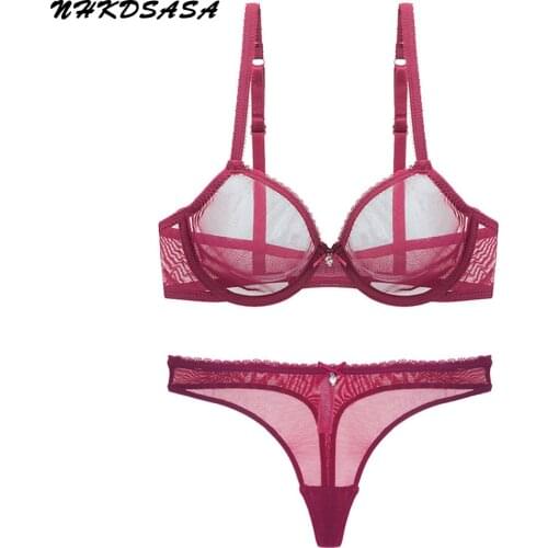 NHKDSASA Womens Bra Plus Size Bra And Panties Set See Through Bralette Push Up Lace Sexy Lingerie Sets Underwear For Women 85D