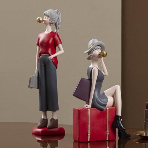 Nordic Light Luxury Modern Bubble Girl Sculpture Ornament Home Living Room Office Desktop Statue Crafts Valentine Day Gifts