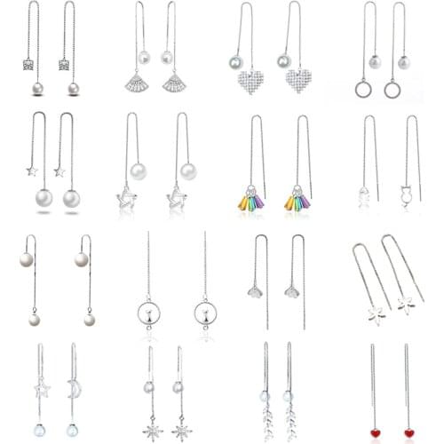 Fashion Statement Earrings Pearls Geometric Line Earrings Women Star Heart Tassel Long Chain Hanging Drop Earing Modern Jewelry