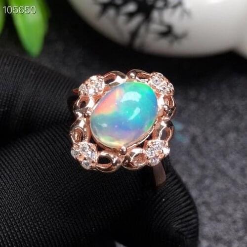 Natural Opal Gemstone Fashion Flower Rings for Women Real 925 Sterling Silver Charm Fine Wedding Jewelry