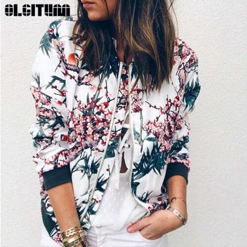 New 2020 Female Spring Jacket Fashion Street Cool Girl Patty Floral Print 0-Neck Zipper Long Sleeve Jacket JK714