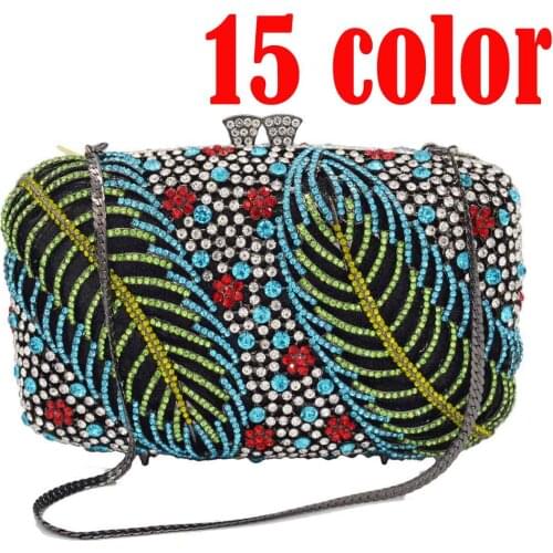 Orange Purple Leaf Crystal Women Handbags Women Party Purse for Wedding Pochette Prom Evening Bags SM63