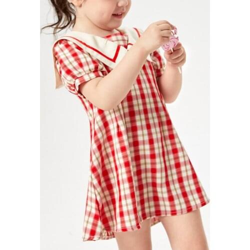 Girl Dress Kids Clothes Girls Clothes Toddler Girl Clothes Girls Summer Fashion Short-sleeved Plaid Lapel Preppy Style Dresses