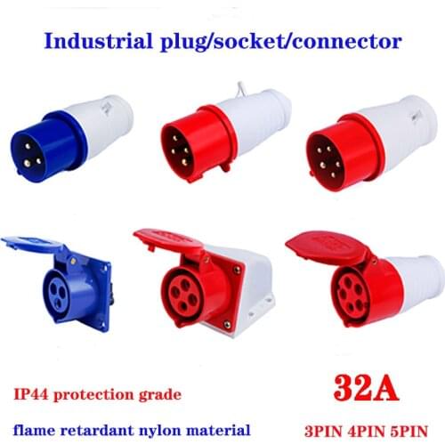 32A Industrial Plugs And Sockets Waterproof Connector 3PIN 4PIN 5PIN IP44 Waterproof Electrical Connection Wall-Mounted Socket