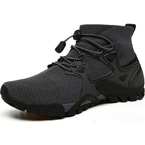Plus Size High Top Non Slip Sneakers Socks for Men Sport Shoes High Sports Shoes Women Running Shoes Husband Gray Knit GME-2002