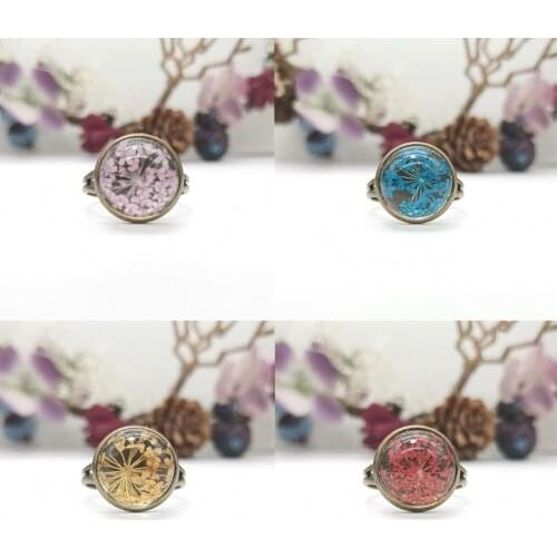 Retro Real Flower Ring Jewelry Copper Rings for Women Style Whole Sale Mood Ring Fashion Party Resin Ball Gift Wedding Gothic