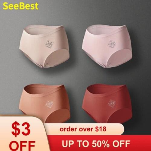 SeeBest 4pcs Underwear Women Set Underpants Silk 60S Modal Brief Panties Skin-Friendly Sexy Low Rise Intimates Fashion XL XXL