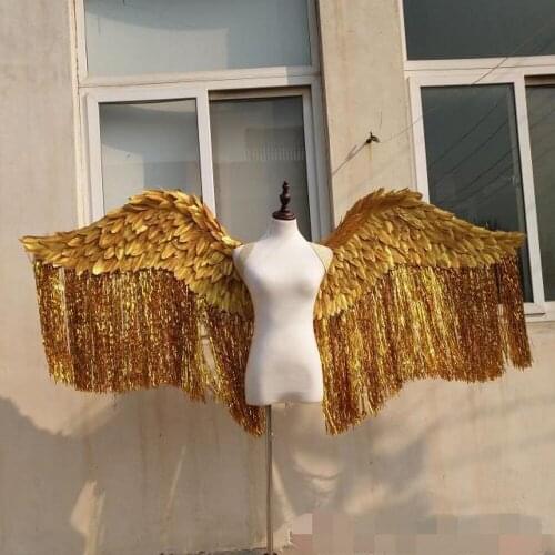 Bling Shiny Large Size Beautiful Golden Silver Angel Feather Wings T-stage Model Catwalk Shows props Party Performance Cosplay