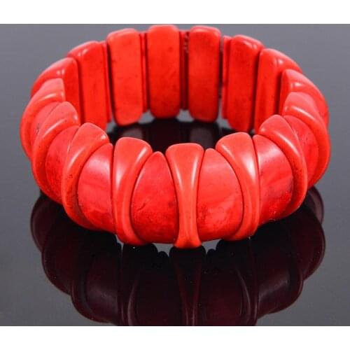 White Red Blue Stretch Howlite Bracelet Wrist Wrapped Wide Bracelets Fingernail Shape Stones Bangles for Men Healing JewelryD038
