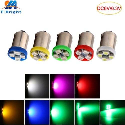 10Pcs DC 6V 6.3V BA9S 1210 4 SMD Led Bulbs Pinball Battery Game Console Flashlight Indicator Car Bulb Red Green Amber Blue White