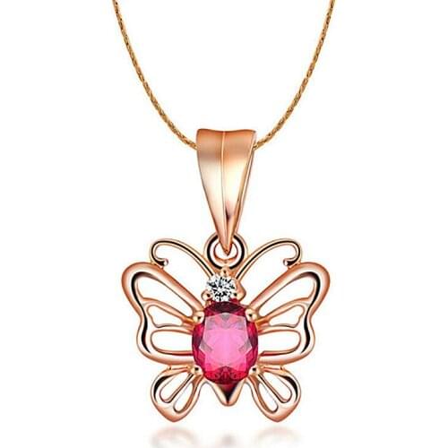 Trendy Rose Gold Crystal Red Butterfly Pendant Necklace For Women Jewelry Vintage Silver 925 Chain Necklace Female Choker Bijou