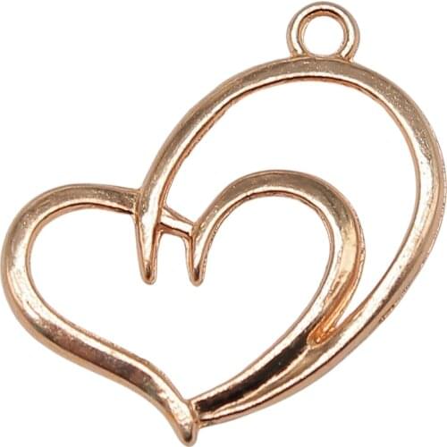 WYSIWYG 5pcs 32x22mm KC Gold Color Heart In Heart Wedding Gifts Charms Pendant For Jewelry Making Jewelry Accessories