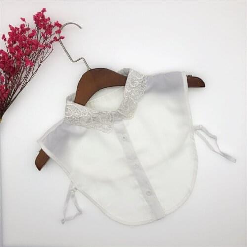 Womens Vintage Shirt Detachable Collars Blouse Tops Fake Collar Handmade Beading Lapel Adjustable Half-Shirt False Collar