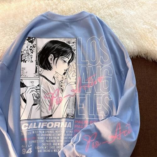 Goth Graphic Comics Sweatshirt 2021 Streetwear Fashion Teens Girls Pullovers Clothes O-neck Long Sleeve Tops Oversized Plus Size