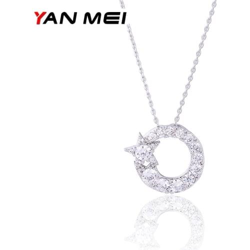 YAN MEI New Woman Luxury Jewelry Round Star Cubic Zirconia Necklace Christmas Gift GLD1037