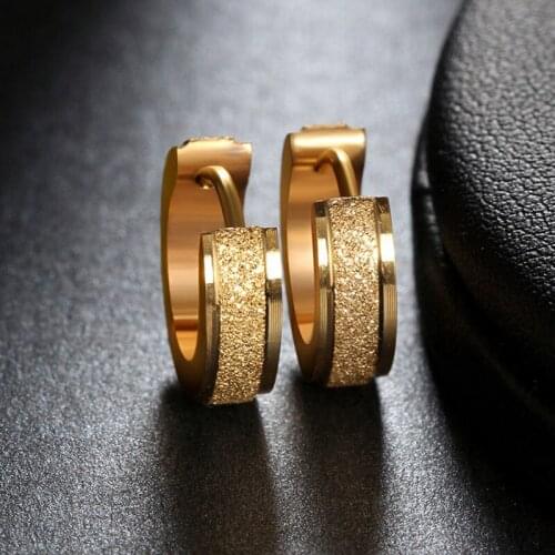 Gold Frosted Surface Stainless Steel Stud Earrings For Women Men Punk Gothic Jewelry Statement Earring