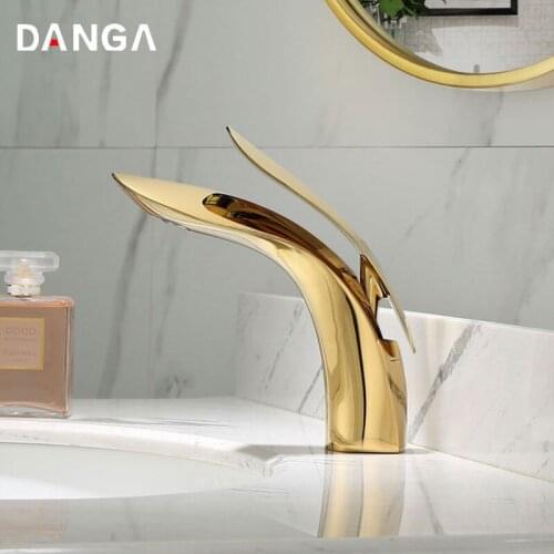 Golden Basin Faucets Brass Sink Tap Bathtub Mixer Hot and Cold Bathroom Faucet Single Handle Single Hole Creative Water Tap