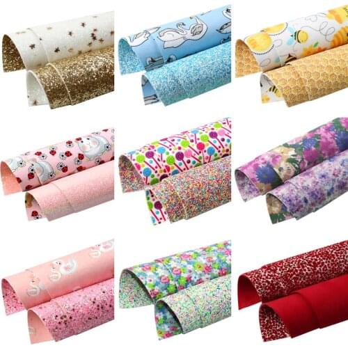 Animal Floral Faux Leather Sheets Double-side Synthetic Leather Fabric For Bow-knot Bags Wallet Earring Scrapbook DIY,1Yc19910