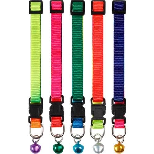 2020 Hot Random Colorful Adjustable Cat Dog Universal Pet Collar Safety Nylon Collar With Bell Wholesale Free Shipping