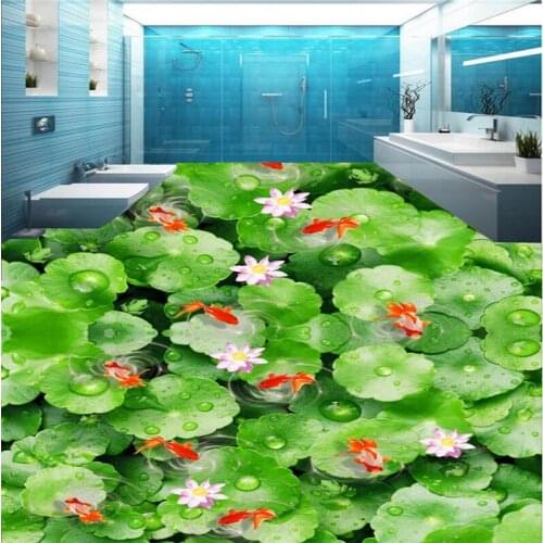 Large custom flooring 3d обои lotus leaf pond pond kimura water nine fish picture bathroom bedroom 3D thickened floor wallpaper