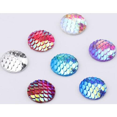 20pcs/lot ABS Mixed Colors Resin Cabochon 18mm Round Mermaid Fish Scales Flat Back Kawaii Cabs Case Deco Earring Findings Supply