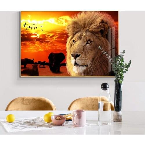 African Sunset Lion With Tiger Canvas Art Painting Posters and Prints Scandinavian Cuadros Wall Art Picture for Living Room