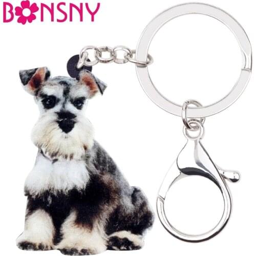 Bonsny Statement Acrylic Schnauzer Terrier Dog Key Chains Keychain Ring Cute Animal Jewelry For Women Girls Bag Car Purse Charms