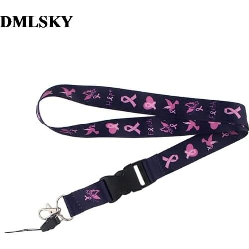 24pcs/lot DMLSKY Lanyard Breast cancer prevention Keychain Lanyards for keys Badge ID Mobile Phone Rope Neck Straps M3866